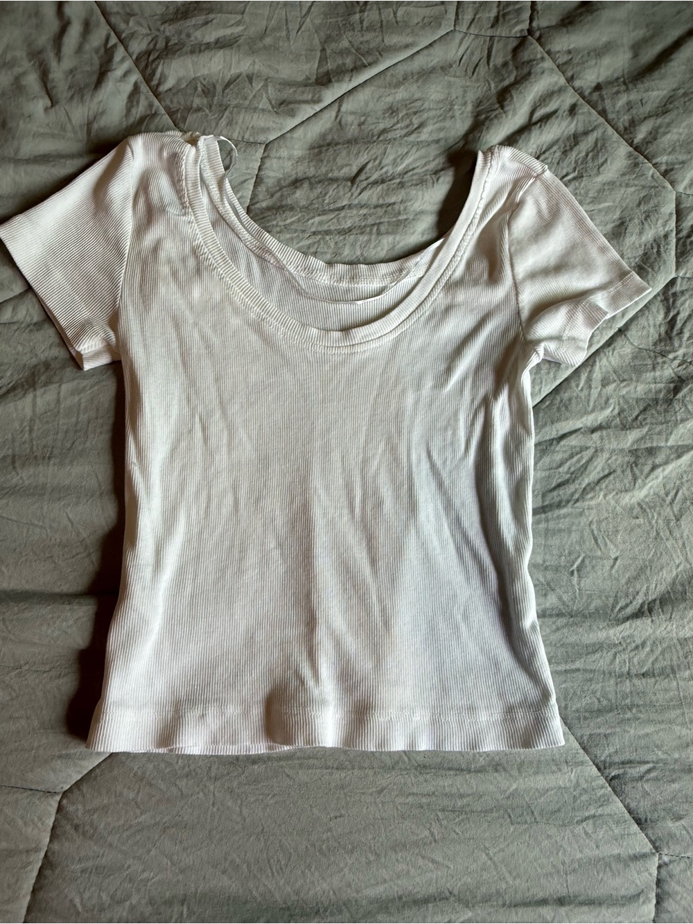 Pull&Bear White Ribbed Scoop Neck Short Sleeve Tee